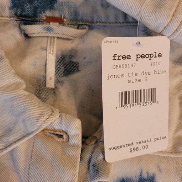 Free People NWT Rumors Acid Wash Denim Button‎ Jacket Jones Tie Dye Blue Small - Picture 11 of 14